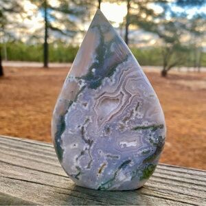 Large Blue + Green Moss Agate Teardrop Freeform w/ Druzy Pockets